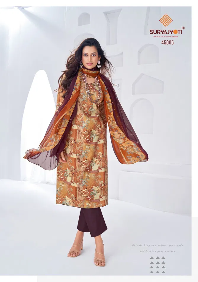 Naishaa Vol 45 By Suryajyoti Jam Satin Printed Dress Material Suppliers In India